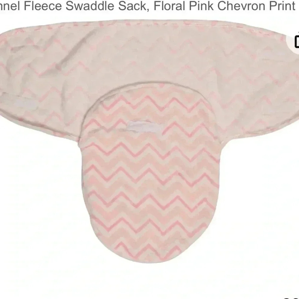 Little Beginnings Flannel Fleece Swaddle Sack, Floral Pink Chevron print - Picture 2 of 7
